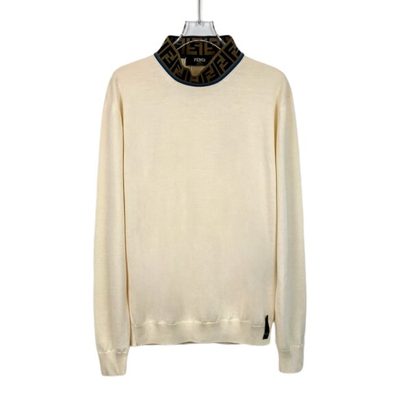 X12127 Fendi beige collar logo monogram long sleeve sweater 48 M size